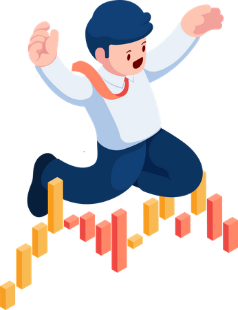 Businessman Jumping Over Downtrend Stock Market Chart  Illustration