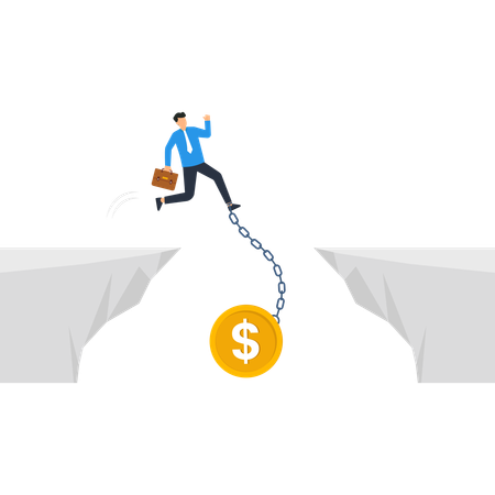 Businessman Jumping Over Gap with Dollar Coin  Illustration