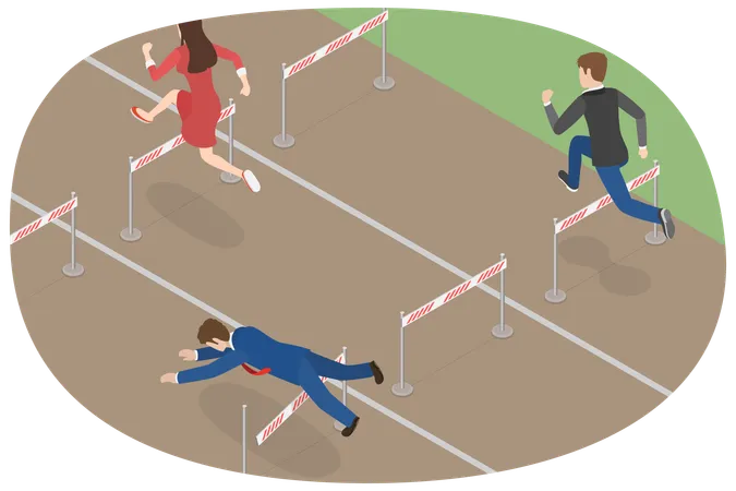 3 D Isometric Flat Vector Conceptual Illustration Of Obstacles Overcoming Businessman Jumping Over Hurdle Illustration