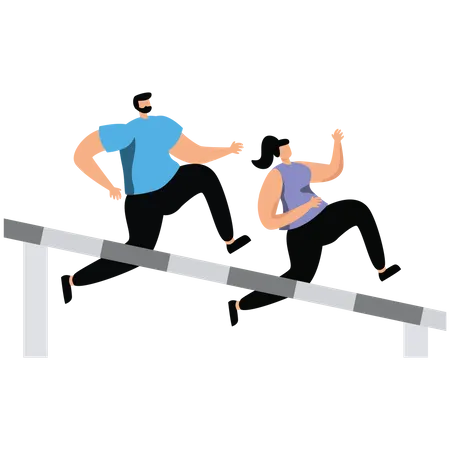 Businessman jumping over hurdle  Illustration