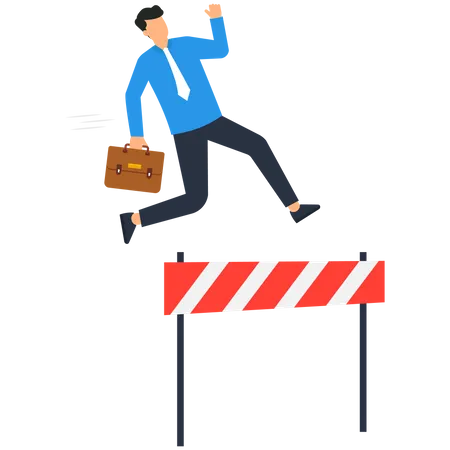 Businessman Jumping Over Hurdles Barriers On Way To Success Illustration