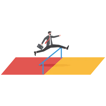 Businessmen Jumping Over Hurdles Or Obstacles Concept Illustration