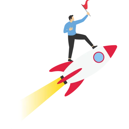 Businessman Jumping Over Obstacles To The Rocket Vector Illustration Design Concept In Flat Style Illustration
