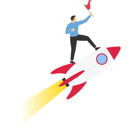 Businessman jumping over obstacles to the rocket  Illustration