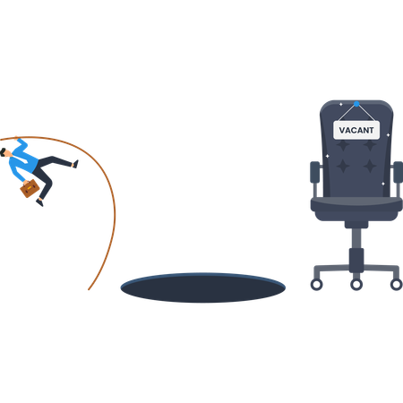 穴を飛び越えて空いている椅子に移動するビジネスマン  イラスト
