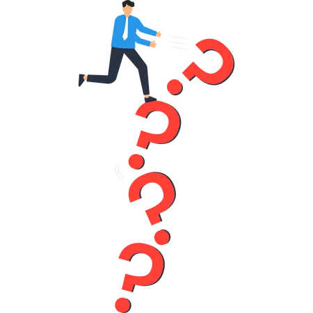 Businessman Jumping Over Question Marks  Illustration