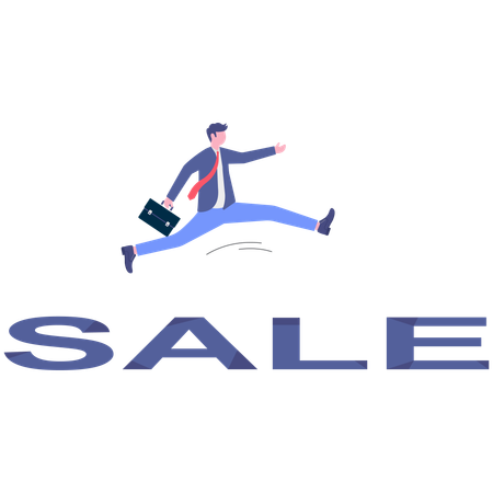 Businessman jumping over sale  Illustration