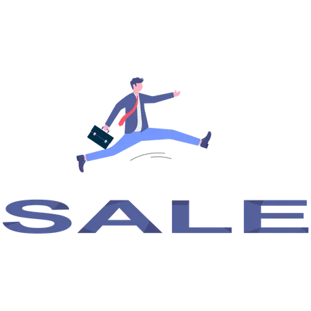 Businessman jumping over sale  Illustration