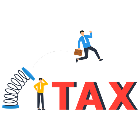 Businessman jumping over tax messages  Illustration