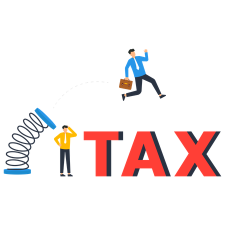 Businessman jumping over tax messages  Illustration