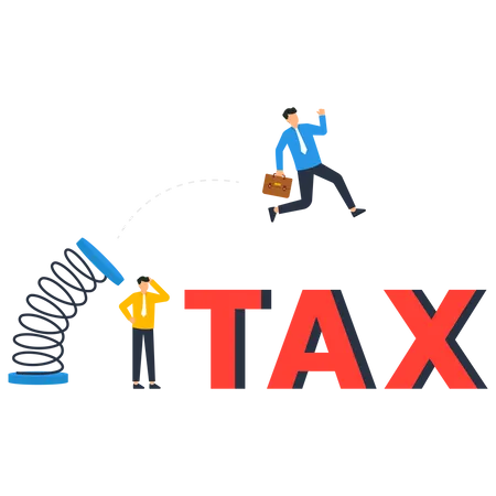 Businessman jumping over tax messages  Illustration