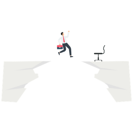 Businessman jumping over the cliff and having courage  Illustration