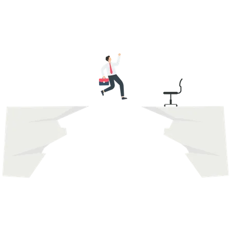 Businessman jumping over the cliff and having courage  Illustration