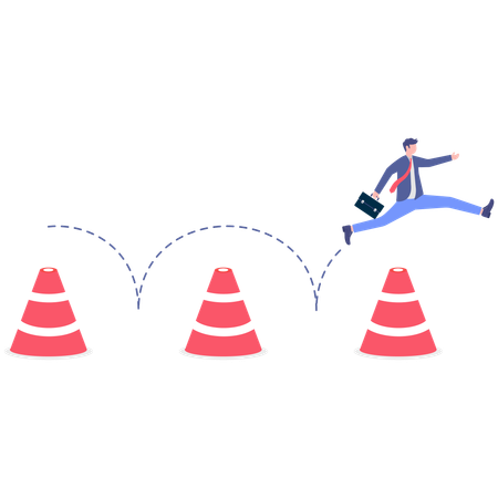 Businessman jumping over traffic cone  Illustration
