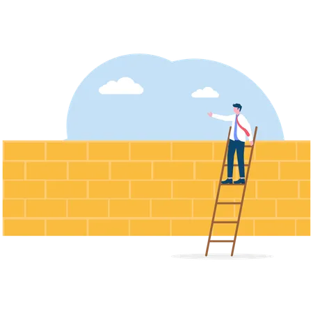 Businessman jumping over wall  Illustration