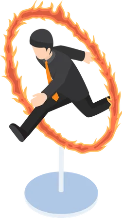 Businessman jumping through fire hoop  Illustration