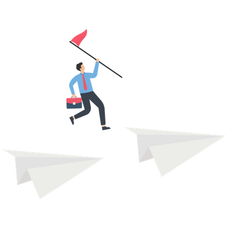 Businessman jumping to a new paper airplane from a falling paper airplane  Illustration