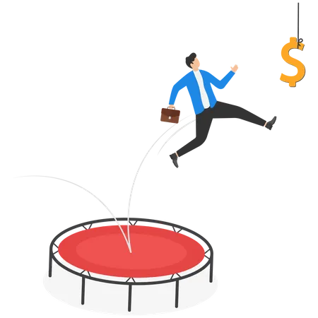 Businessman jumping to catch dollar sign Illustration