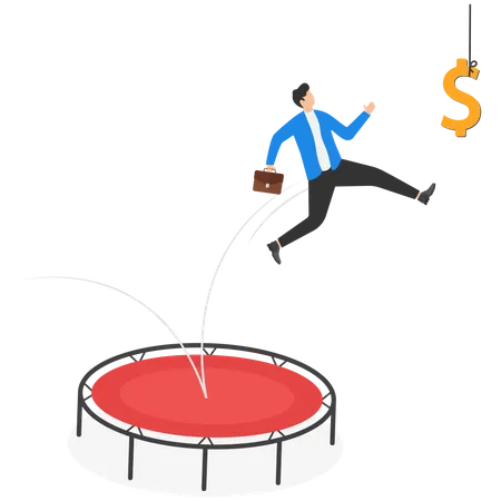 Businessman jumping to catch dollar sign  Illustration