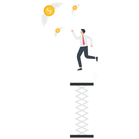 Businessman jumping to catch money  Illustration