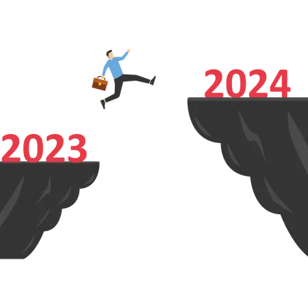 2024 New Year Businessman Jumping To Higher Stage Illustration