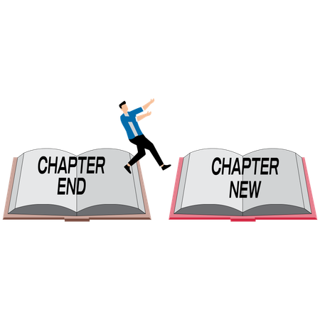 Businessman jumping to next page as new chapter  Illustration