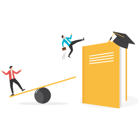 Businessman Jumping towards graduation cap on top books  Illustration