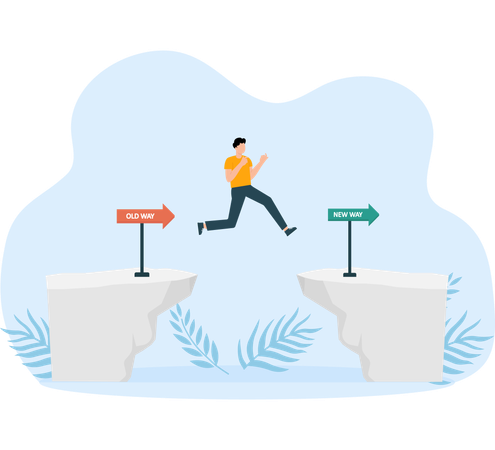 Businessman Jumping up stair to new way Old way and new way choice  Illustration