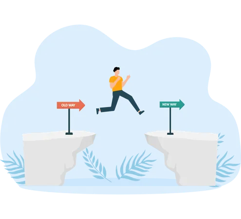 Businessman Jumping up stair to new way Old way and new way choice  Illustration