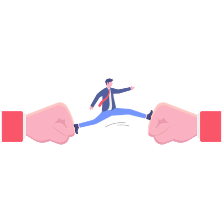 Businessman jumping while stop arguments and quarrels  Illustration