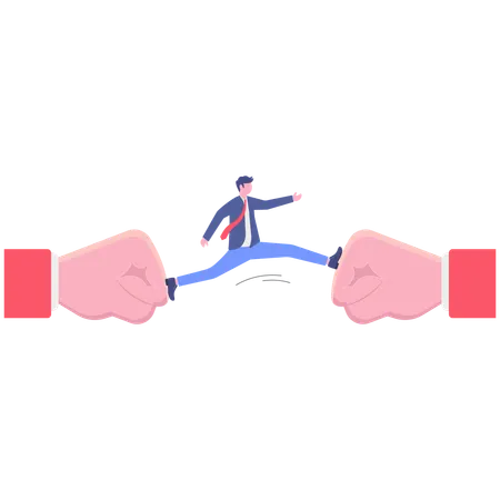 Businessman jumping while stop arguments and quarrels  Illustration