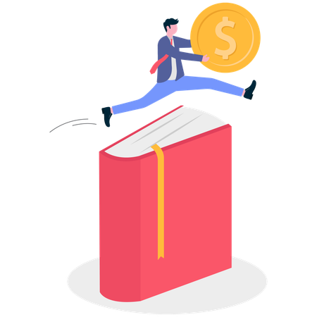 Businessman jumping with dollar over book  Illustration