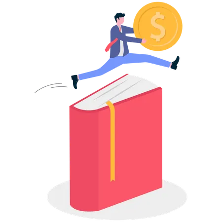 Businessman jumping with dollar over book  Illustration