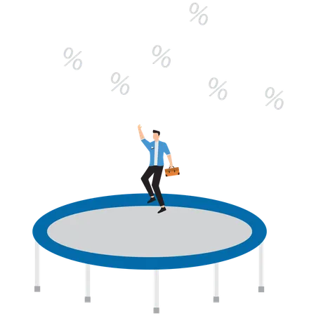 Businessman jumping with interest rate  Illustration