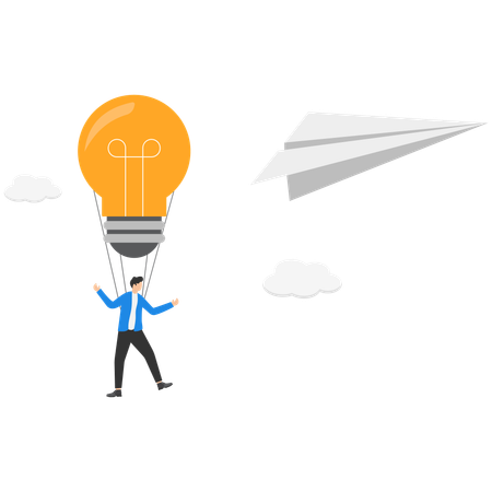 Businessman jumping with parachute from paper plane  Illustration