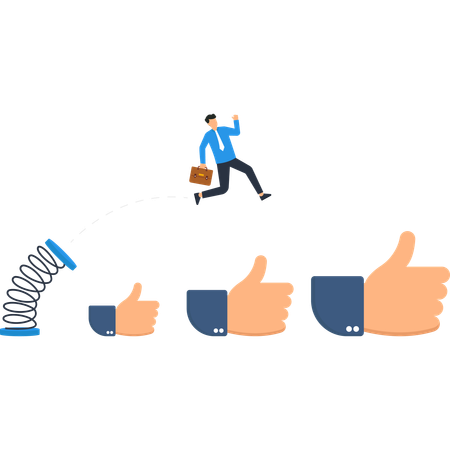 Businessman jumping with thumbs up  Illustration
