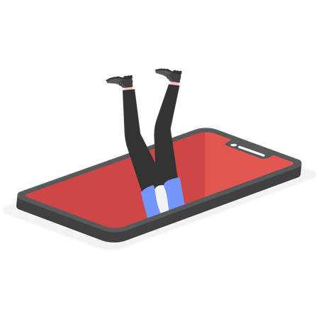 Businessman jumpping in mobile while getting phishing scam  Illustration
