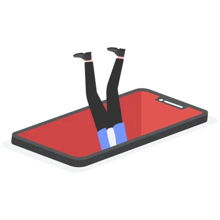 Businessman jumpping in mobile while getting phishing scam  Illustration