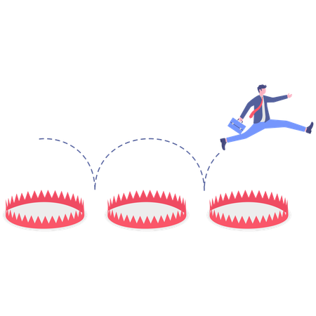 Businessman jumpping over trap  Illustration