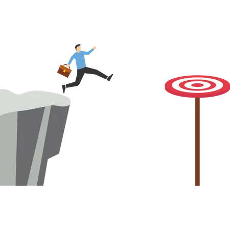 Businessman Jumps At His Goal At A Risk Vector Illustration Design Illustration