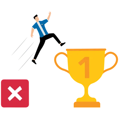 Businessman jumps for business achievement from cross mark  Illustration