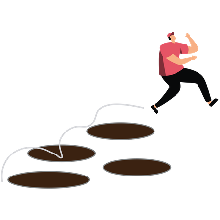 Businessman jumps from trapping  Illustration