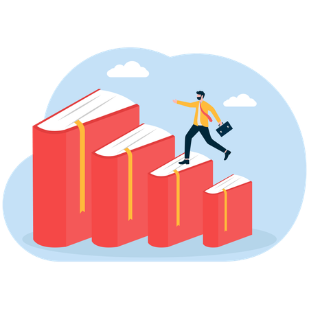 Businessman jumps on educational plans  Illustration