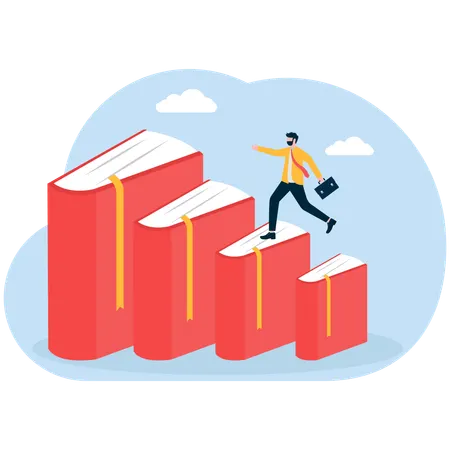 Businessman jumps on educational plans  Illustration
