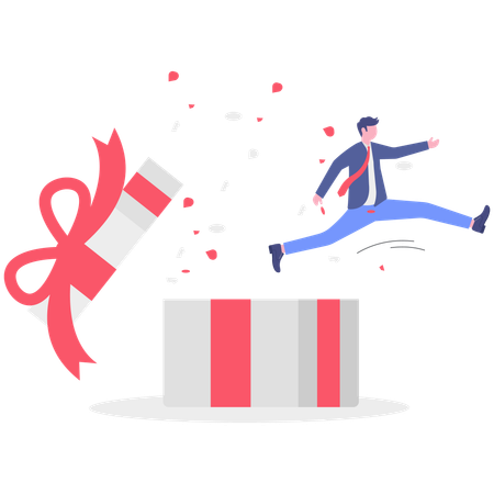 Businessman jumps out of box  Illustration