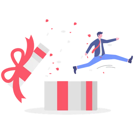 Businessman jumps out of box  Illustration