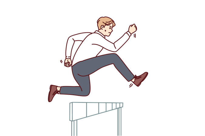 Businessman jumps over business obstacle  Illustration