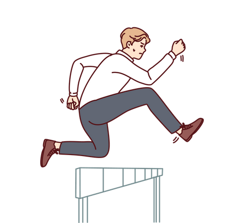 Businessman jumps over obstacle to achieve success and new clients for company  Illustration