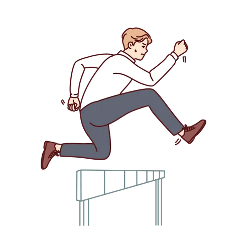 Businessman jumps over obstacle to achieve success and new clients for company  Illustration