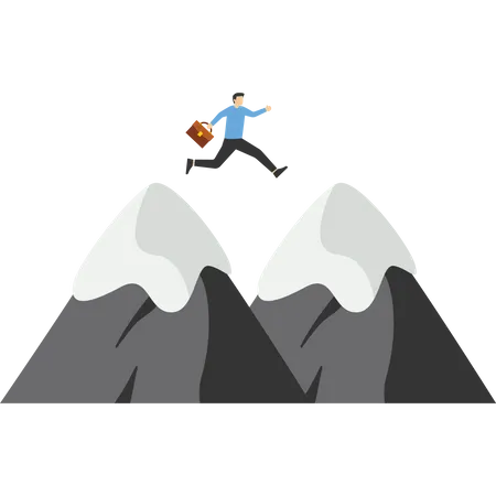 Businessman Jumps Over Obstacles On The Verge Vector Illustration In Flat Style Illustration